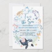Twee Zee Ocean Animals Kids Verjaardagsuitnodiging Kaart (Voorkant)