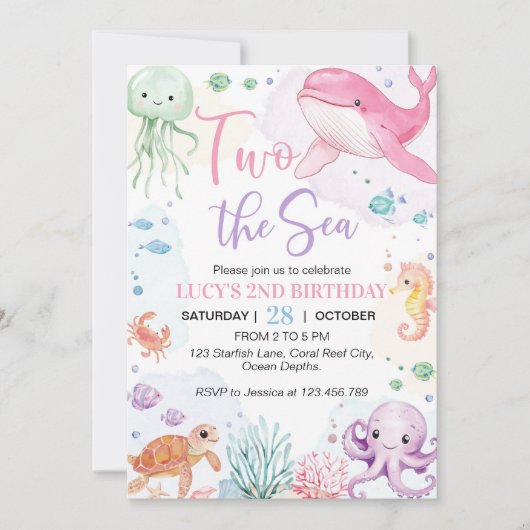 Twee Zee Schattigee Ocean Animals Verjaardagsuitno Kaart (Voorkant)