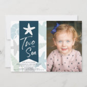 Twee Zee Starfish Navy Blue 2e verjaardag Foto Kaart (Voorkant)