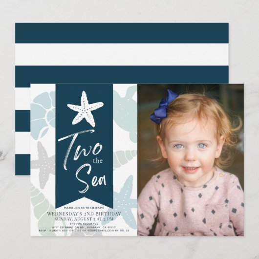 Twee Zee Starfish Navy Blue 2e verjaardag Foto Kaart (Voorkant / Achterkant)