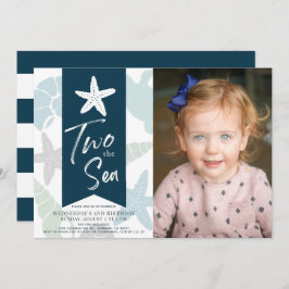 Twee Zee Starfish Navy Blue 2e verjaardag Foto Kaart