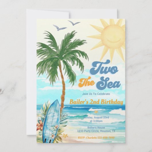 Twee Zee Surf Beach 2e verjaardag Kaart (Voorkant)