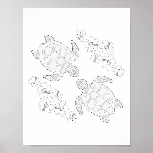 Twee Zee turtles - Poster voor volwassen kleuren (Voorkant)