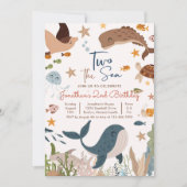 Twee Zee Walvis Haai Schildpad 2e Verjaardagsfeest Kaart (Voorkant)