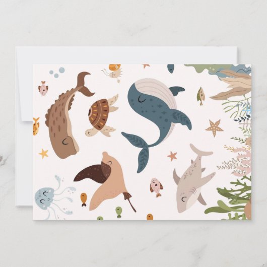 Twee Zee Walvis Haai Schildpad 2e Verjaardagsfeest Kaart (Achterkant)