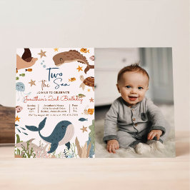 Twee Zee Walvis Haai Schildpad 2e Verjaardagsfeest Kaart