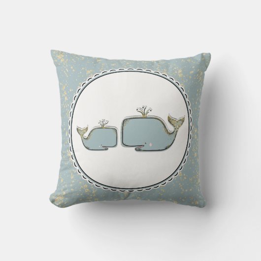 Twee Zee walvissen blauw en gouden bruinkerij Kussen (Voorkant)