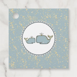 Twee zee walvissen Blauw & Goud Boetiek baby showe Bedankjes Labels