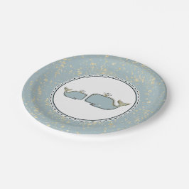 Twee zee walvissen Blauw & Goud Boutique Baby Show Papieren Bordje