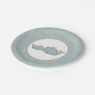 Twee zee walvissen Blauw & Goud Boutique Baby Show Papieren Bordje