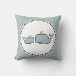 Twee zee walvissen Blauw & Goud Boutique kraamafde Kussen