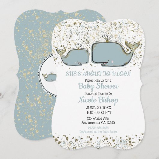 Twee Zee Whales Blue en Gold Boutique Baby shower Kaart (Voorkant / Achterkant)