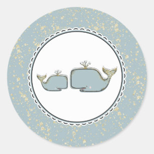 Twee Zee Whales Blue en Gold Boutique Baby shower Ronde Sticker