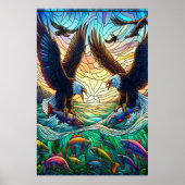 Twee zeearenden vangen vis over een levendige rivi poster (Voorkant)