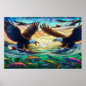 Twee zeearenden vangen vis over een levendige rivi poster (Voorkant)