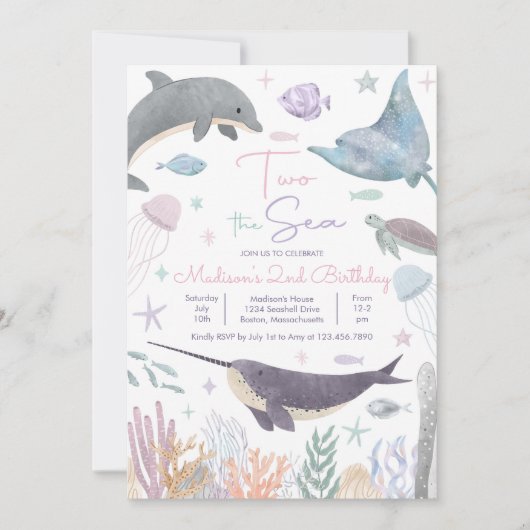 Twee Zeeen Dolphin Narwhal Zee leven tweede verjaa Kaart (Voorkant)