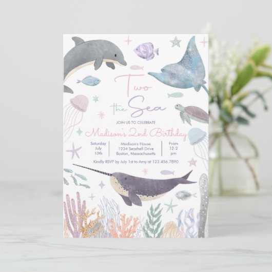 Twee Zeeen Dolphin Narwhal Zee leven tweede verjaa Kaart (Staand voorkant)