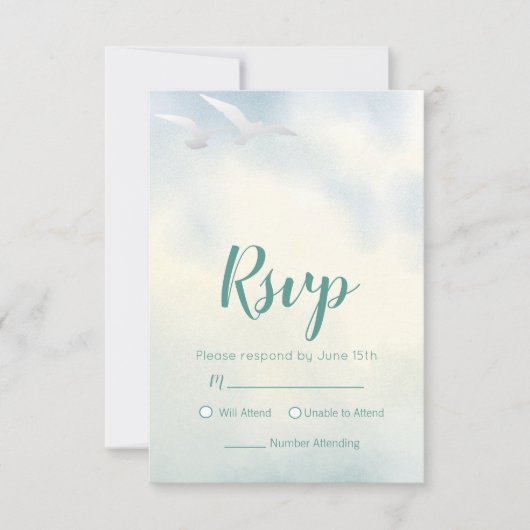 Twee zeemeeuwen RSVP kaartje (Voorkant)