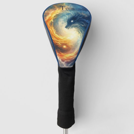 Twee zeemonsters jagen elkaar achterna, fantasie golfheadcover (Voorkant)