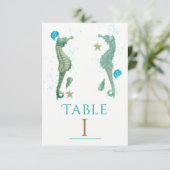 Twee Zeepaarden Aquarel Strandfeest Tafelnummer (Staand voorkant)