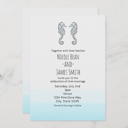 Twee zeepaarden Elegant Beach Weddenschap Kaart (Voorkant / Achterkant)