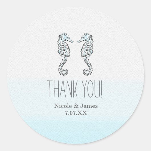 Twee zeepaarden Elegant Beach Weddenschap Ronde Sticker (Voorkant)