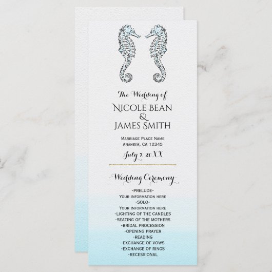 Twee Zeepaardjes Elegant Strand Wedding Program Ra Programmakaart (Voorkant / Achterkant)