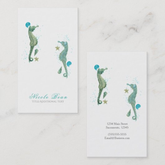 Twee zeepaardjes Waterverf strand Elegant chic Visitekaartje (Voorkant / Achterkant)