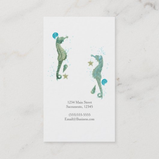 Twee zeepaardjes Waterverf strand Elegant chic Visitekaartje (Achterkant)