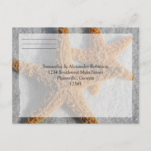 Twee Zeester & Zand, Strand Bruiloft RSVP Antwoord Uitnodiging Briefkaart (Achterkant)