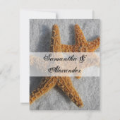 Twee Zeesterren in het Zand, Strand Huwelijk RSVP Kaartje (Achterkant)