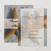 Twee Zeesterren in het Zand, Strand Huwelijk RSVP Kaartje (Voorkant / Achterkant)