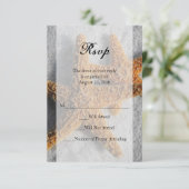 Twee zeesterren in zand, strand bruiloft RSVP antw (Staand voorkant)