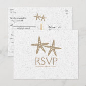Twee zeesterren strand bruiloft RSVP kaarten (Voorkant / Achterkant)