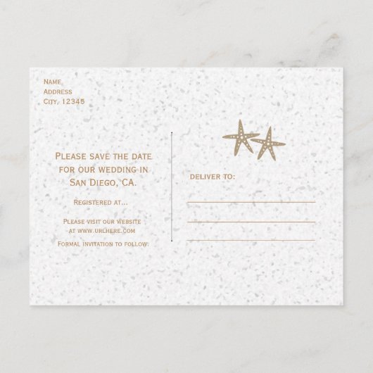 Twee Zeesterren Strand Bruiloft Save The Date Kaar Aankondigingskaart (Achterkant)