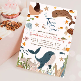 Twee zeewhaaihaai schildpad 2e verjaardagsfeestje kaart