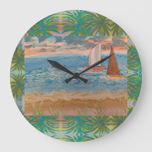 Twee zeilboten bewolkte lucht grote klok (Voorkant)