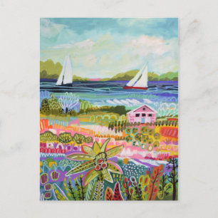 Twee zeilboten en Cottage Briefkaart