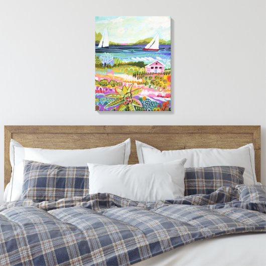 Twee zeilboten en Cottage Canvas Afdruk (Insitu (Slaapkamer))