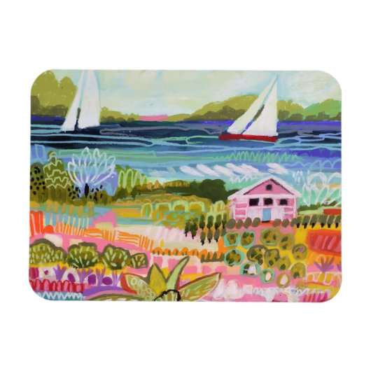 Twee zeilboten en Cottage Magneet (Horizontaal)