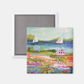 Twee zeilboten en Cottage Magneet (Voorkant / Achterkant)