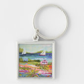 Twee zeilboten en Cottage Sleutelhanger (Voorkant)