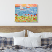 Twee Zeilboten Grote Zon Uitgestrekte Canvas Print (Insitu (Slaapkamer))