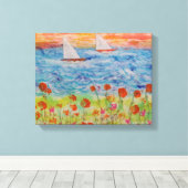 Twee Zeilboten Grote Zon Uitgestrekte Canvas Print (Insitu (Houten vloer))