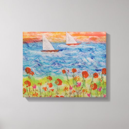 Twee Zeilboten Grote Zon Uitgestrekte Canvas Print (Voorkant)