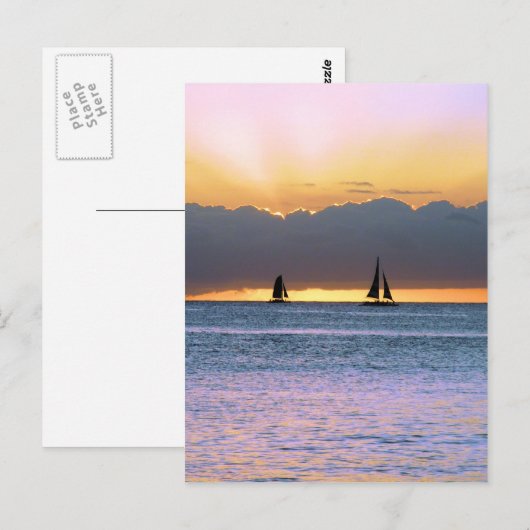 Twee zeilboten in een Waikiki Sunset Briefkaart (Voorkant / Achterkant)