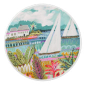 Twee zeilboten keramische knop (Voorkant)