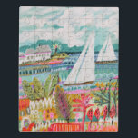 Twee zeilboten puzzel<br><div class="desc">Twee zeilboten en Cottage II door Karen Fields. Met twee zweefboten die in het water drijven,  omringd door kleurrijke bloemen en kegels.</div>