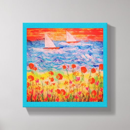 Twee zeilboten Red Sky Canvas Afdruk (Voorkant)