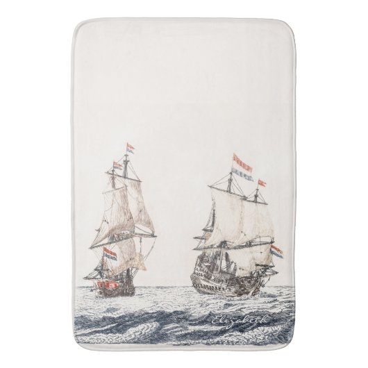  twee zeilschepen op het Zee Johan Teyler Badmat (Voorkant Verticaal)